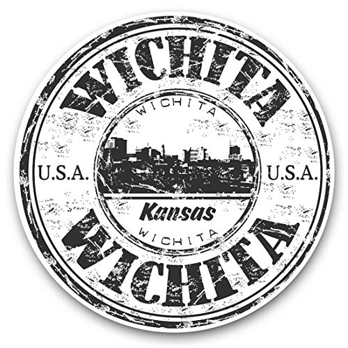 Image of Vinyl Stickers (Set of 2) 15cm (bw) - Wichita Kansas United States Travel US Laptop Tablet Luggage Scrapbook #40616