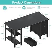 Vista 3 de Lufeiya Gaming Desk with 4 Fabric Drawers & Storage Shelves, 47 inch Computer Writing Work Study Desk for Home Office Bedroom, Modern Simple Student