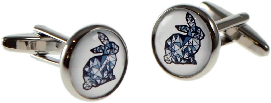 GIFTSEARCH Geometric Rabbit Design Round Cufflinks (X2BOC221)