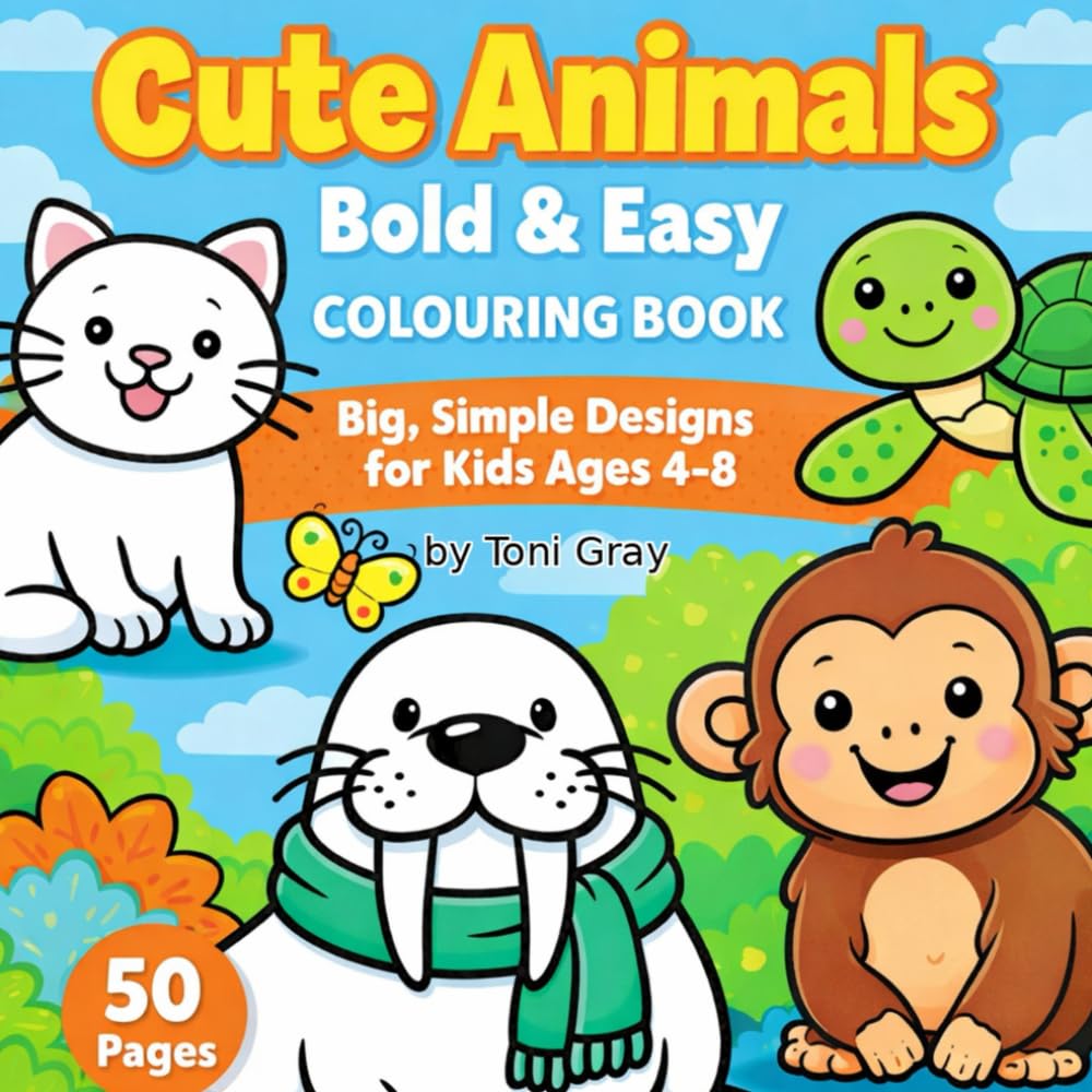 Cute Animals Bold & Easy Colouring Book: Big, Simple Designs for Kids Ages 4-8