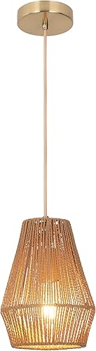 Miniatura 7 de LamQee Lámparas colgantes de ratán para isla de cocina, tejido bohemio, lámpara colgante de ratán de 7.8 pulgadas, lámpara colgante de mimbre para