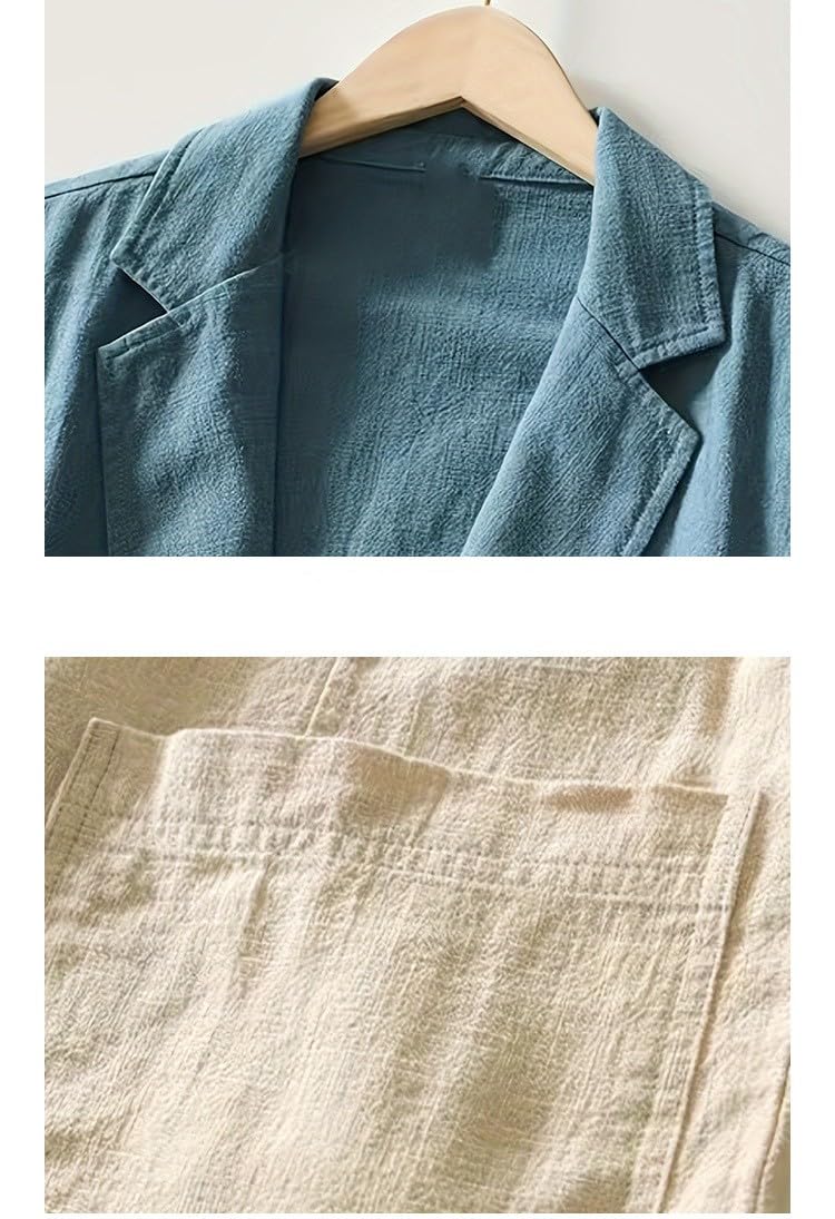 Giacche Sportive da Uomo, Giacche Casual in Cotone E Lino, Blazer Comode da Uomo, vestibilità Regolare, Blazer Leggero con Revers A Lancia, Abbigliamento da Strada, Giallo M