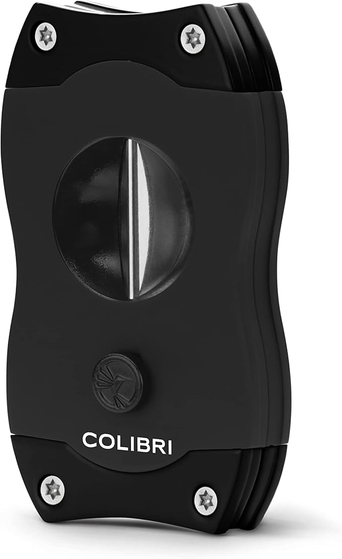 Colibri – V-Cut Zigarrenschneider mit Federauslöser & messerscharfer Klinge – Cigar Cutter für tiefen 7 mm Kerbschnitt – Zigarren Zubehör für 60+ Ringmaß-Zigarren (Schwarz)