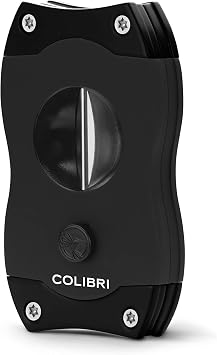 Colibri Premium V-Cut Cigar Cutter - Ergonomic Stainless Steel Spring-Loaded Blade, Ideal for up to 60+ Ring Gauge - Gift for Cigar Enthusiasts (Black)