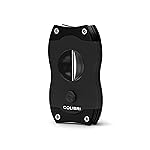 Colibri Premium V-Cut Cigar Cutter - Ergonomic Stainless Steel Spring-Loaded Blade, Ideal for up to 60+ Ring Gauge - Gift for Cigar Enthusiasts (Black)