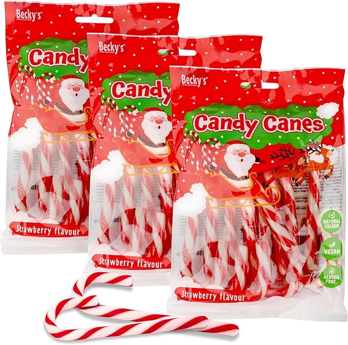 3x Becky´s Candy Canes Zuckerstangen - 10er Pack rot-weiß, 13 cm - Weihnachtsdeko, Baumdeko, Süßigkeiten für Weihnachtsteller & Adventszeit - Klassischer Look für festliche Dekoration