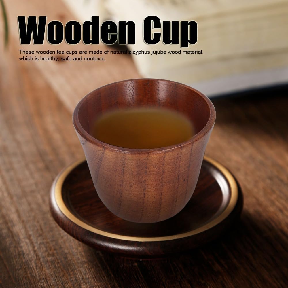 4Pcs 75ml Wooden Tea Cups Jujube Wood, Heat Insulation for Coffee & Tea, Retro Style Drinking Cups