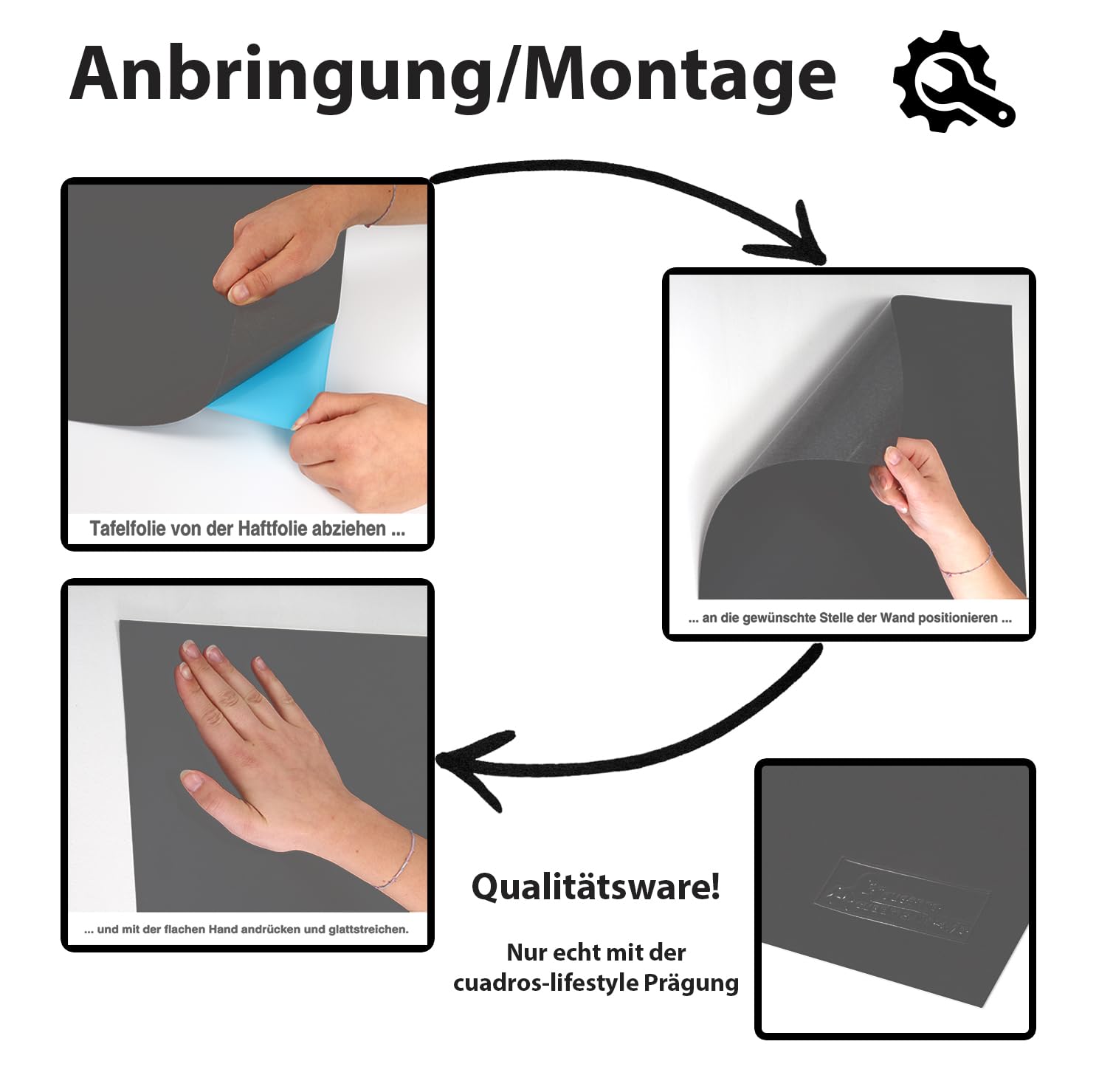 Tafelfolie 100 x 300 cm | Magnetisch und selbstklebend - Vinyl- Kreidefolie | Magnettafel | inkl. Kreide + Neodym-Magnete | Tafel 100x300 cm Grau