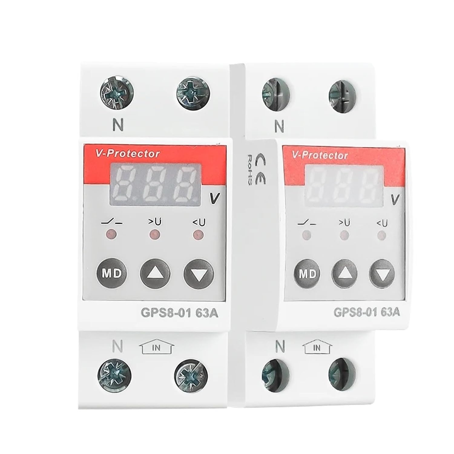 1Pcs GPS8 Din Rail Over Current Protector Voltage Under Protective Device 40A 63A 80A 220VAC(GPS8-02-D,80A)