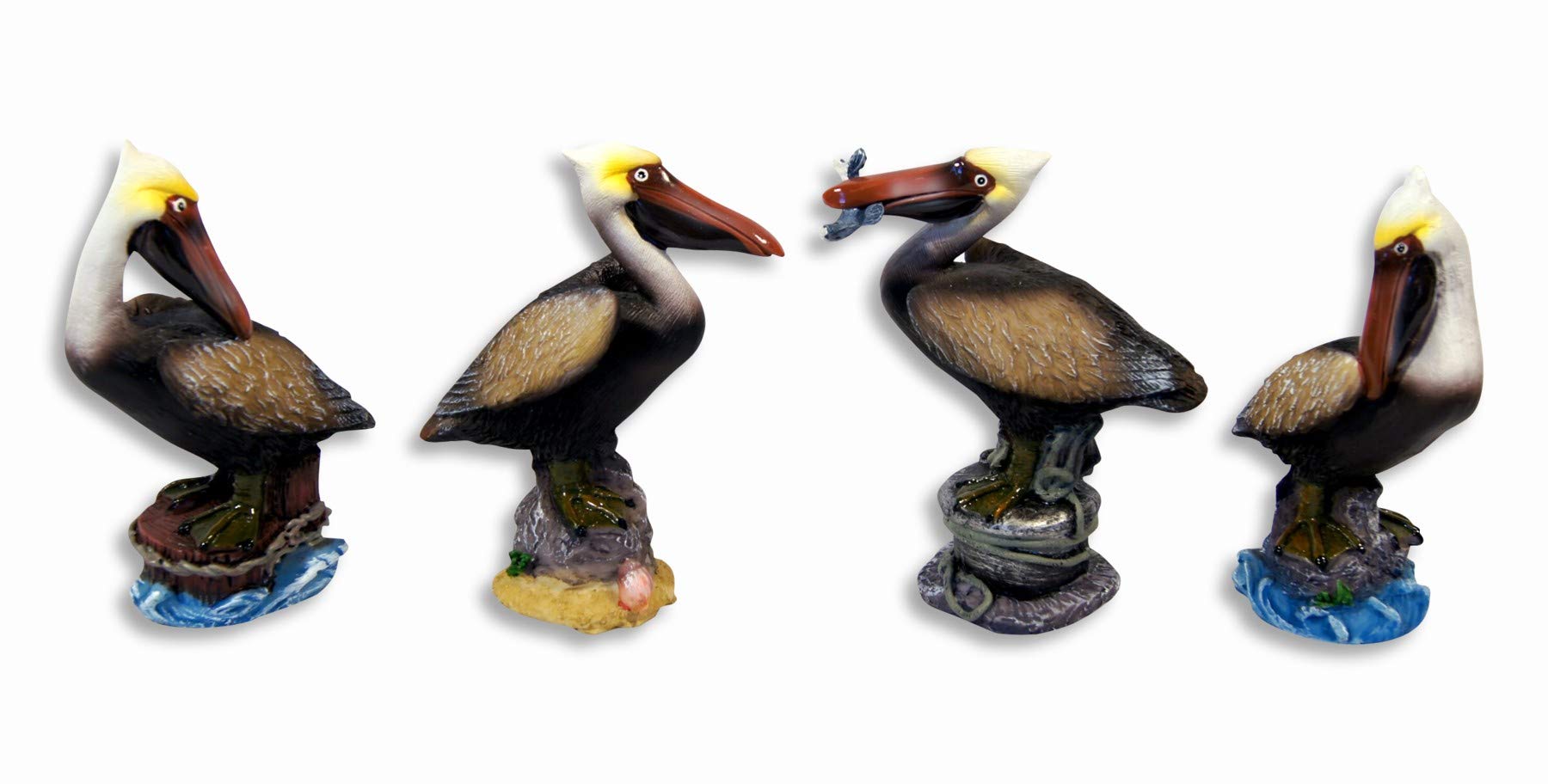 SC Handpainted Pelican Bird Figurine 4.75" (Set Of 4)
