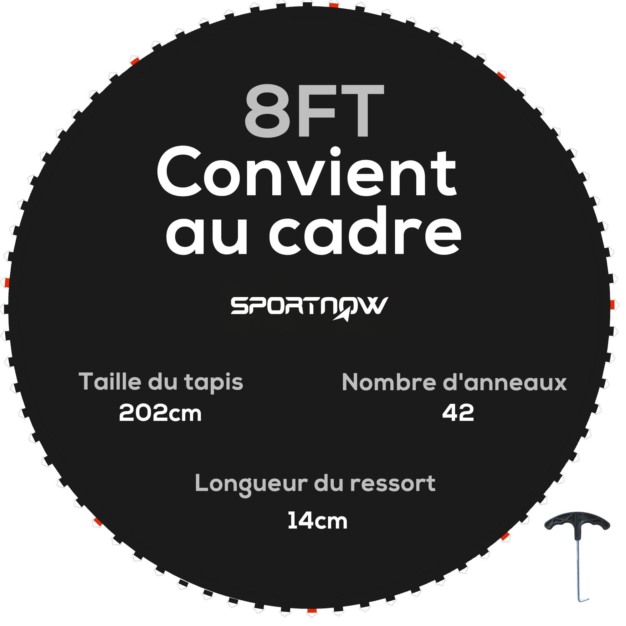 SPORTNOW Tapis de Rechange pour Trampoline Tapis de Saut de Remplacement, avec Outil de Traction à Ressort et Crochets en V (Ressort Non Inclus)