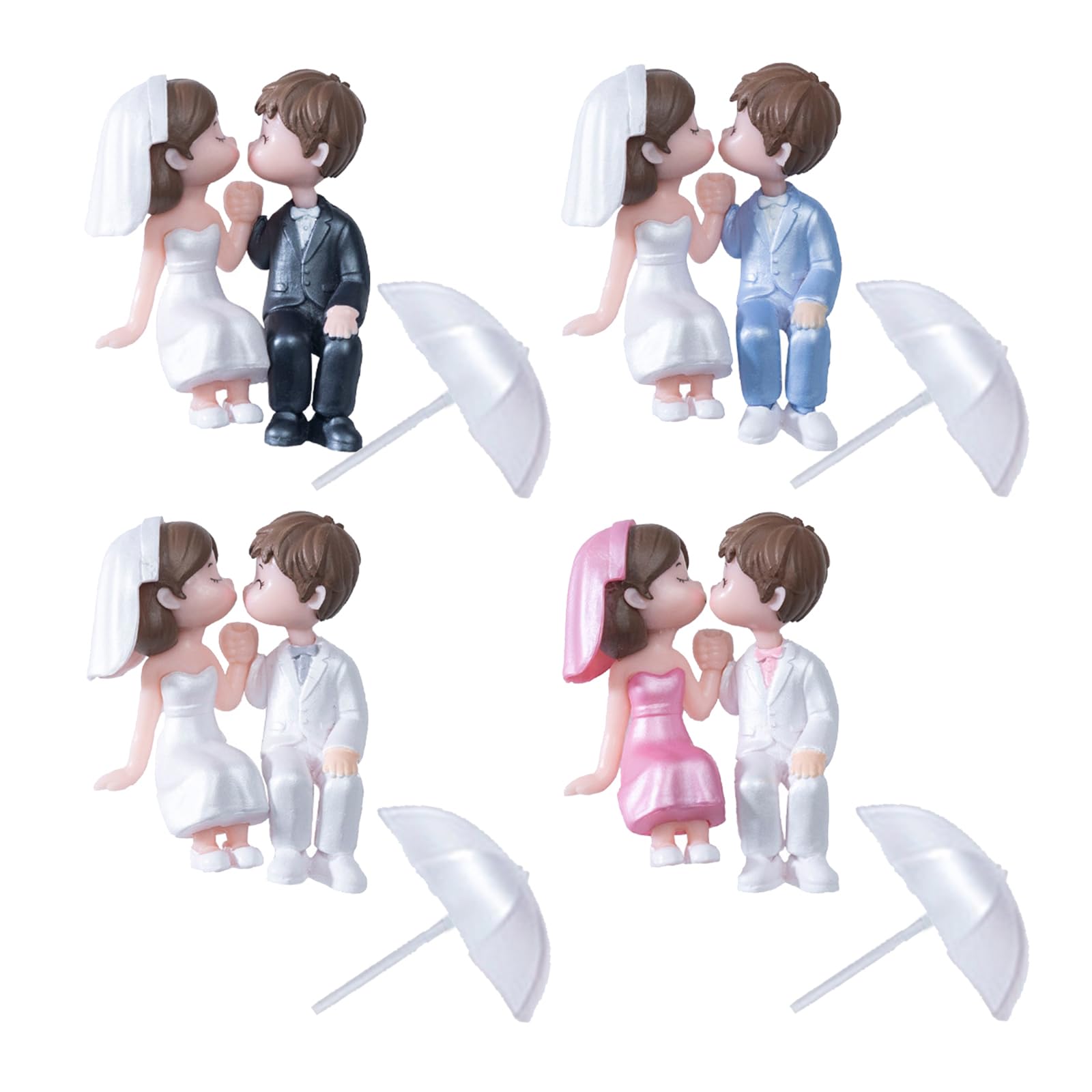 Ekoama 4pcs Miniature Couple Lover Figurines Boy Girl Kiss Dolls Cake Toppers Microlandscape Ornament Fairys Garden Accessories