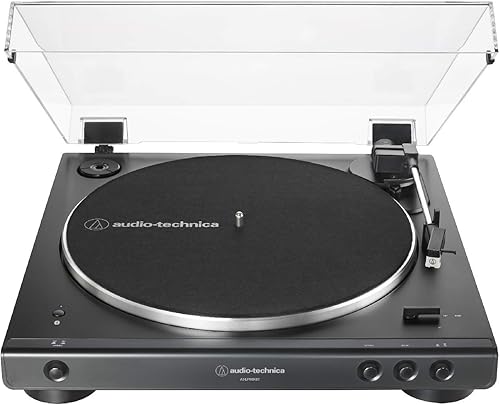 Audio-Technica AT-LP60XBT-BK Tocadiscos estéreo con Bluetooth totalmente automático con transmisión por correa, negro, Hi-Fi, 2 velocidades,