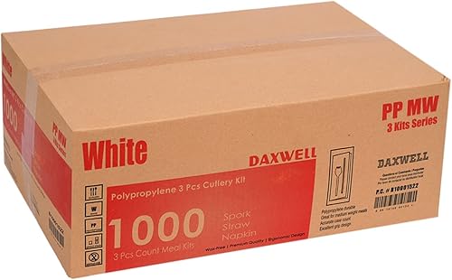 Miniatura 7 de Daxwell Kits de cubiertos de plástico, polipropileno de peso medio (PP), tenedor, pajilla, servilleta, blanco, B10001522 (caja de 1,000)