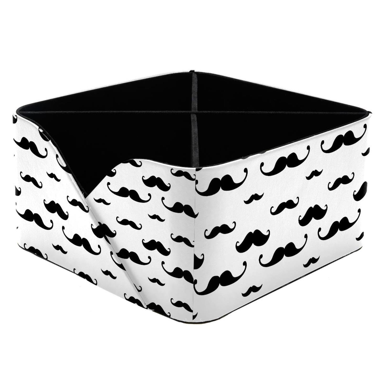 KengjuTesu Black Mustache Funny Pattern Desktop Organizer Pen Holder, Rectangular Pencil Cup for Office, Study and Makeup Stations