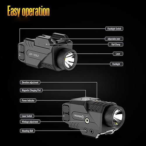 Miniatura 6 de DEFENTAC Combo de luz de pistola de 800 lm y vista láser verde para armas, linterna táctica LED blanca y haz verde combo, carga magnética