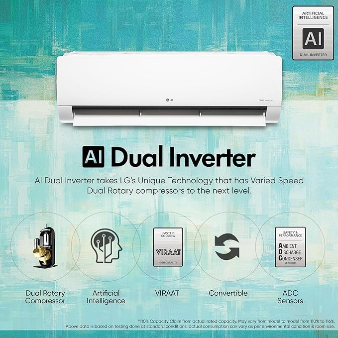 Image of LG 1.5 Ton 3 Star DUAL Inverter Split AC (Copper, AI Convertible 6-in-1 Cooling, 2 Way Swing, HD Filter with Anti-Virus Protection, 2024 Model, TS-Q18TNXE2, White)