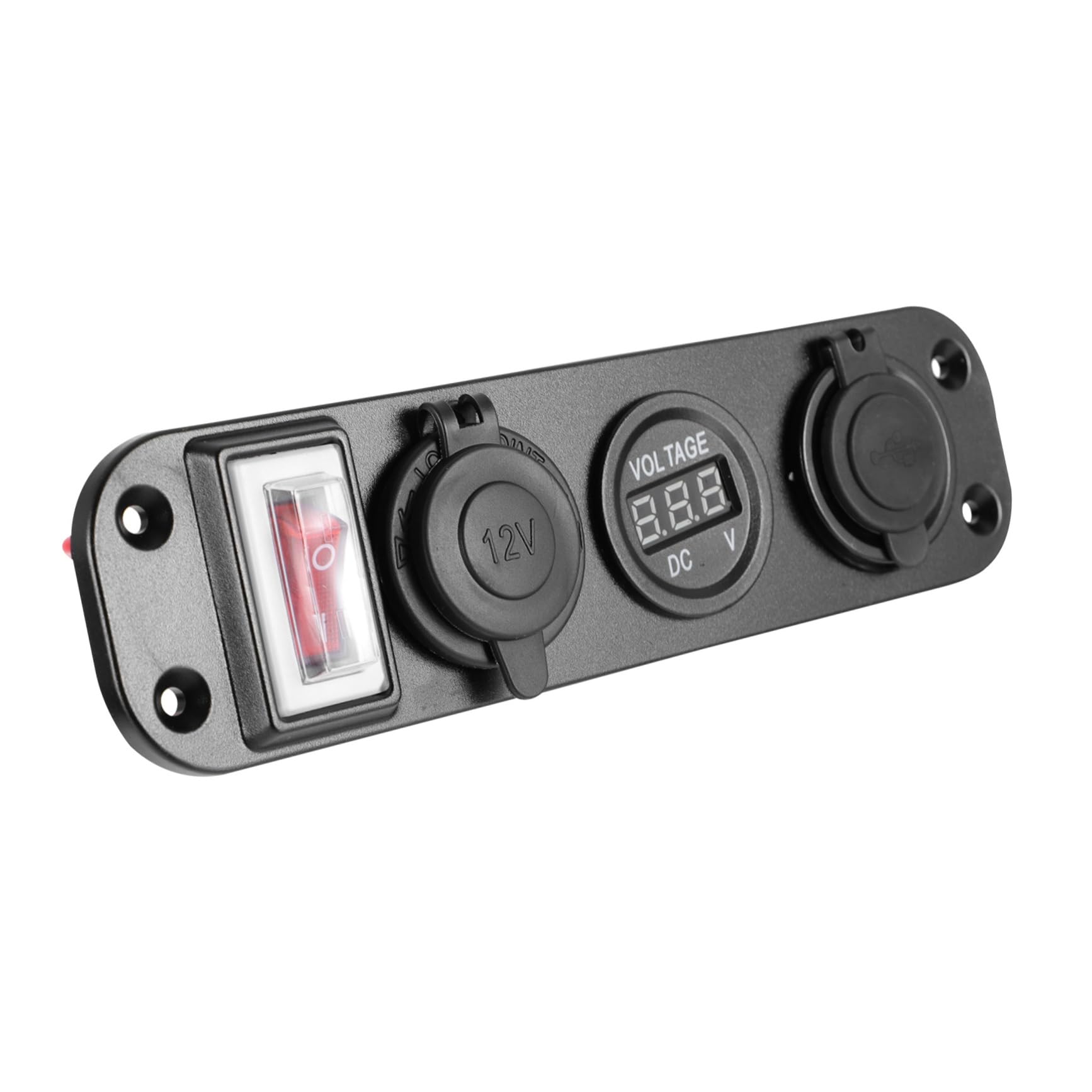 Panel Cargador de Coche Voltímetro Digital Azul, Tres Tomas de Mechero y Doble Puerto USB, Entrada 12-30v y Salida 5v para Carga Rápida en Vehículo