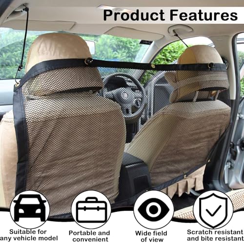 DvBCNMe Hundenetz Auto Kofferraum, 75 X 115 cm Trennnetz Für Hunde Im Auto Mit 4 Eisenhaken, Hundegitter Auto Kofferraum, Sicherheitsnetz Für Haustiere, Ideal Für Reisen Mit Hund