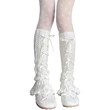 SherryDC Girls Cute Knit Leg Warmers Kawaii Bowknot Ruffled Trim Knee High Leg Sleeve Socks Women