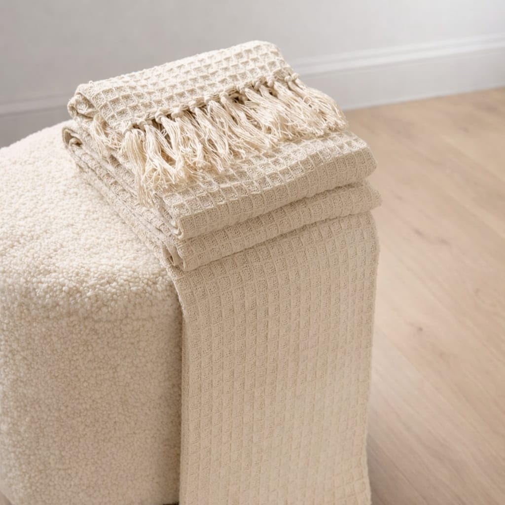 Tarantaran Waffle Weave Cotton Throw Blanket – Lightweight, Breathable & Cozy for Sofa or Bed (100% Cotton)(50X60 Inches) (Off White)-image-13
