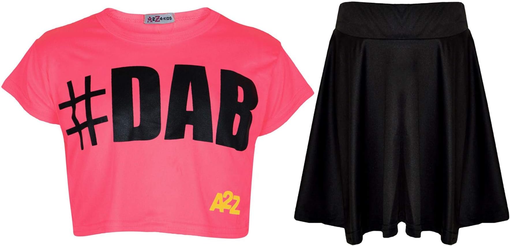 A2Z 4 Kids Girls T-Shirt and Skater Skirt Set Short Sleeve Top and Flared Skirt Outfit Stylish Summer Clothing for Kids Casual Matching Set for Holidays, Parties, Everyday Wear Age 5-13