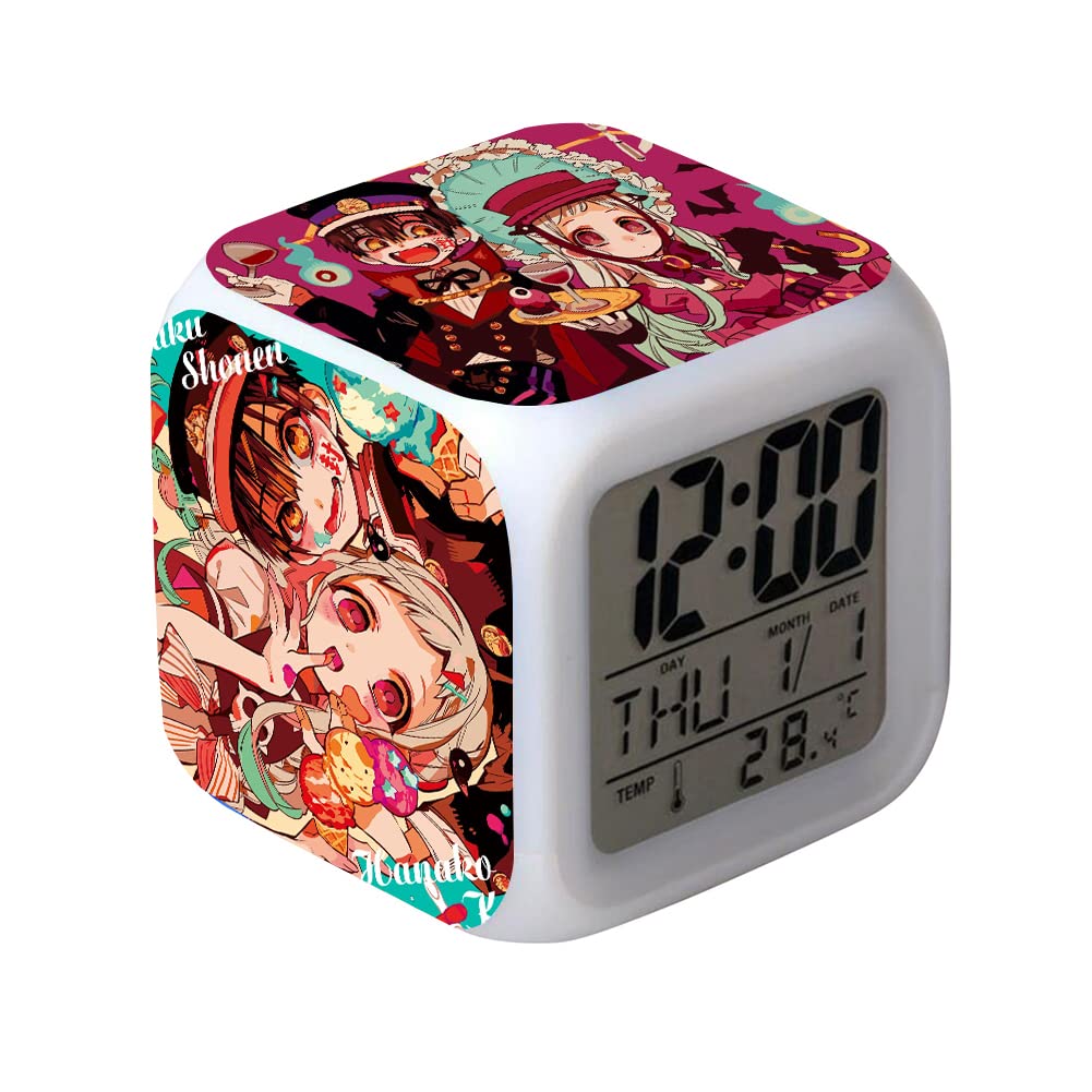 Zhongkaihua Anime Toilet-Bound Hanako-kun Alarm Clocks, Square Color-changing Time Temperature Function for Kids Girls and Boys