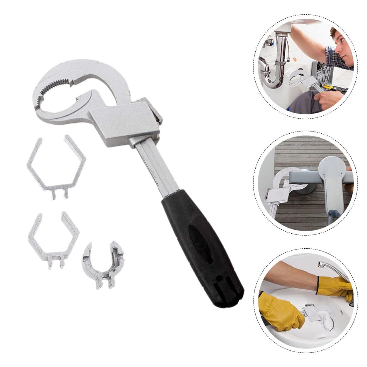 Llave Ajustable Multifuncional para Fontanería Llave Inglesa para Lavabo y Grifo de Baño Herramienta de Acero Resistente con Mango Corto para Uso Cocina y Baño Adecuado para