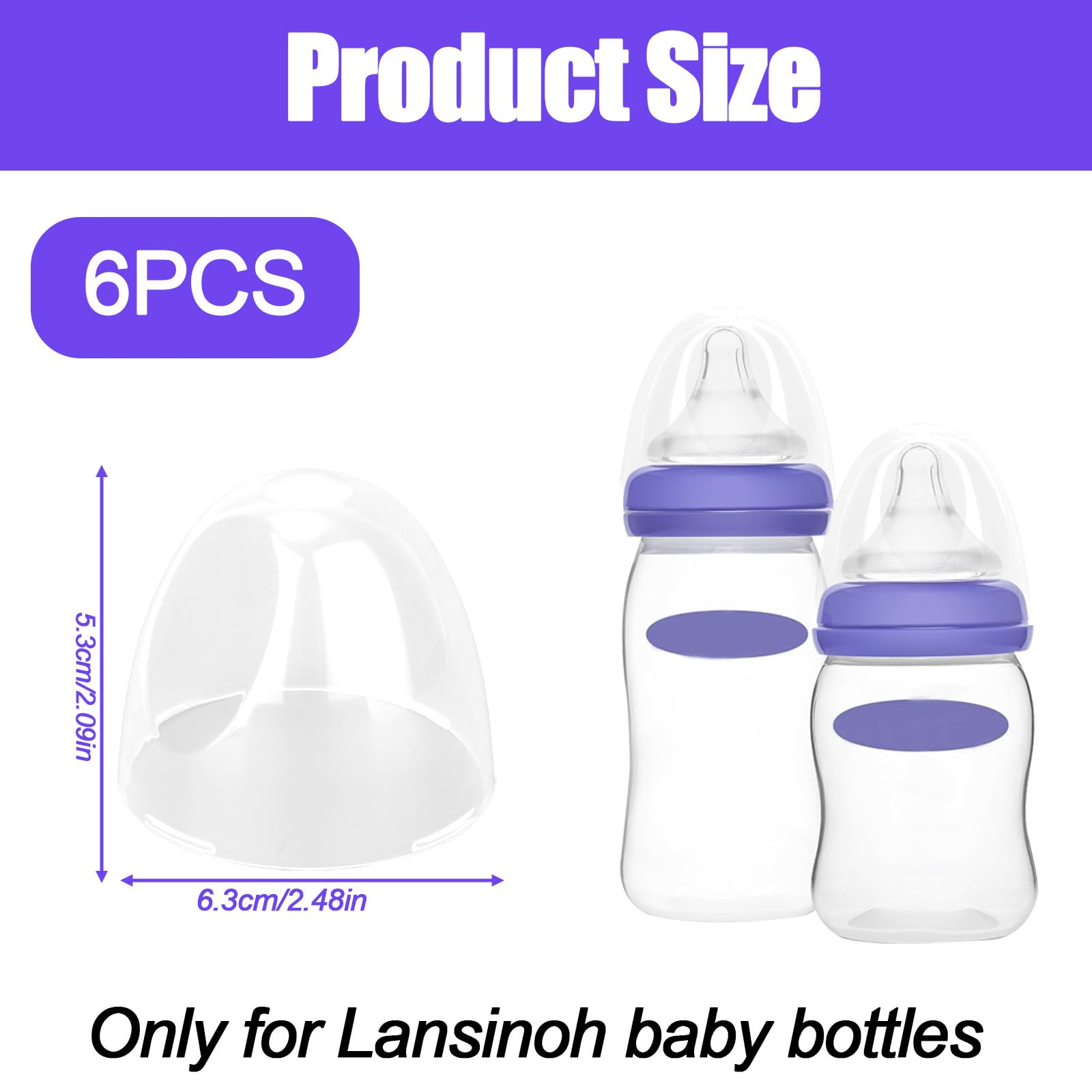 6pcs Baby Bottle Caps Compatible with Lansinoh Bottles, Soft & Safe Baby Bottle Tops Lids Replacement