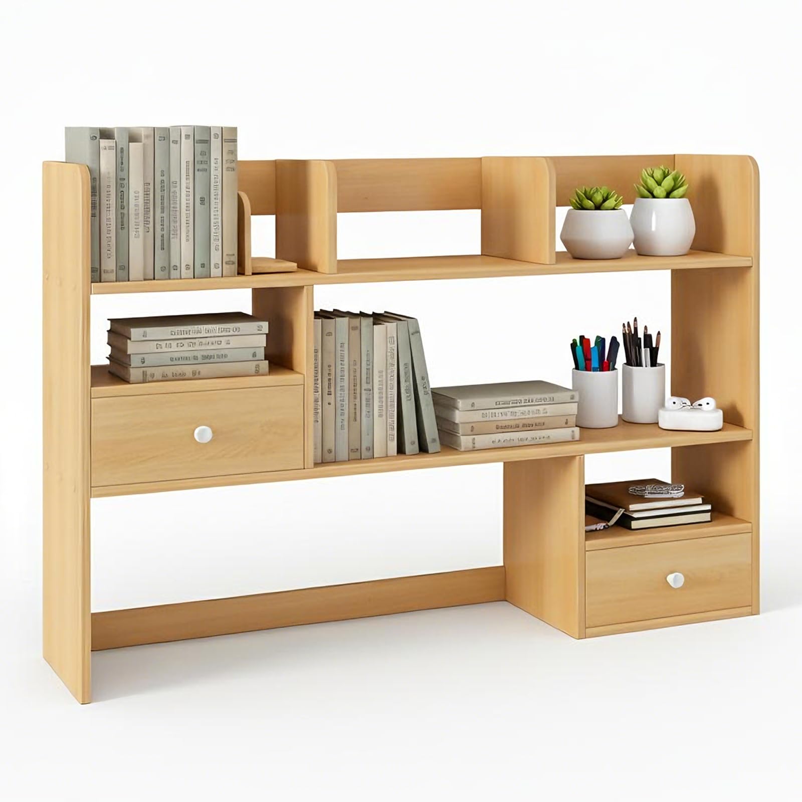 Libreria da Scrivania Mini Scaffale da Appoggio con Cassetti, Mensola Scrivania Legno Salvaspazio per Ufficio, Porta Libri Organizer con Struttura Stabile 60/80x17x80cm(Size:80x17x80CM)