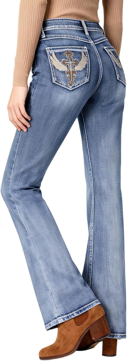 BlueMoment Womens Western Cowgirl Jeans for Curvy Women