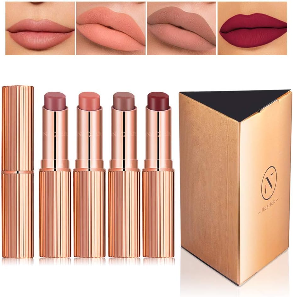 Matte Lipstick Set, NAQIER 4PCS Nude Moisturizer Smooth Lip Stick, lipstick Gift sets for women