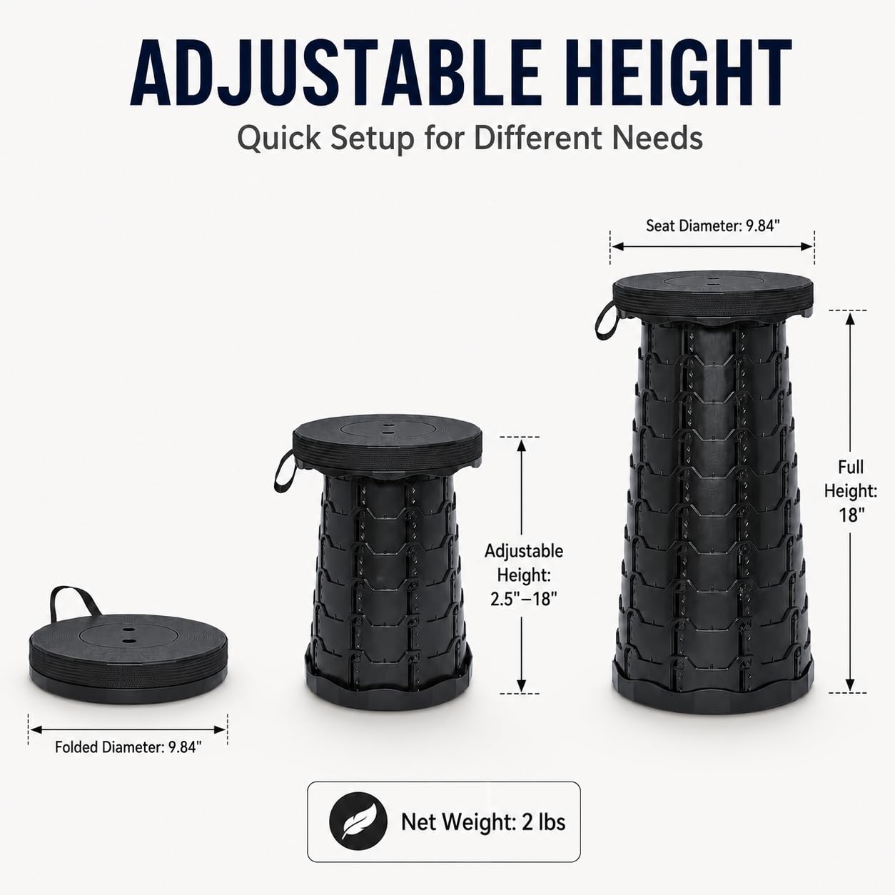 Taburete plegable mejorado, taburete plegable grueso, asiento plegable portátil, taburete retráctil de altura ajustable para pesca, senderismo, camping, barbacoa, fiestas, actividades al aire
