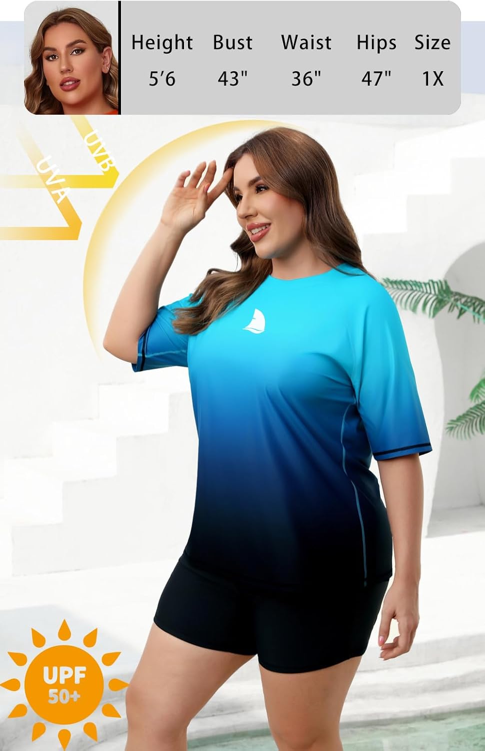 Womens Plus Size Short Sleeve Rash Guard Sets Swim Shirts with Shorts UPF50+ Two Piece Swimsuit - Image 5