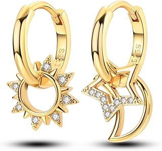 NARMO Dangle Drop Earrings 925 Sterling Silver Dangle Hoop Earrings for Women Moon and Star Earrings Dream catcher Earrings for Women