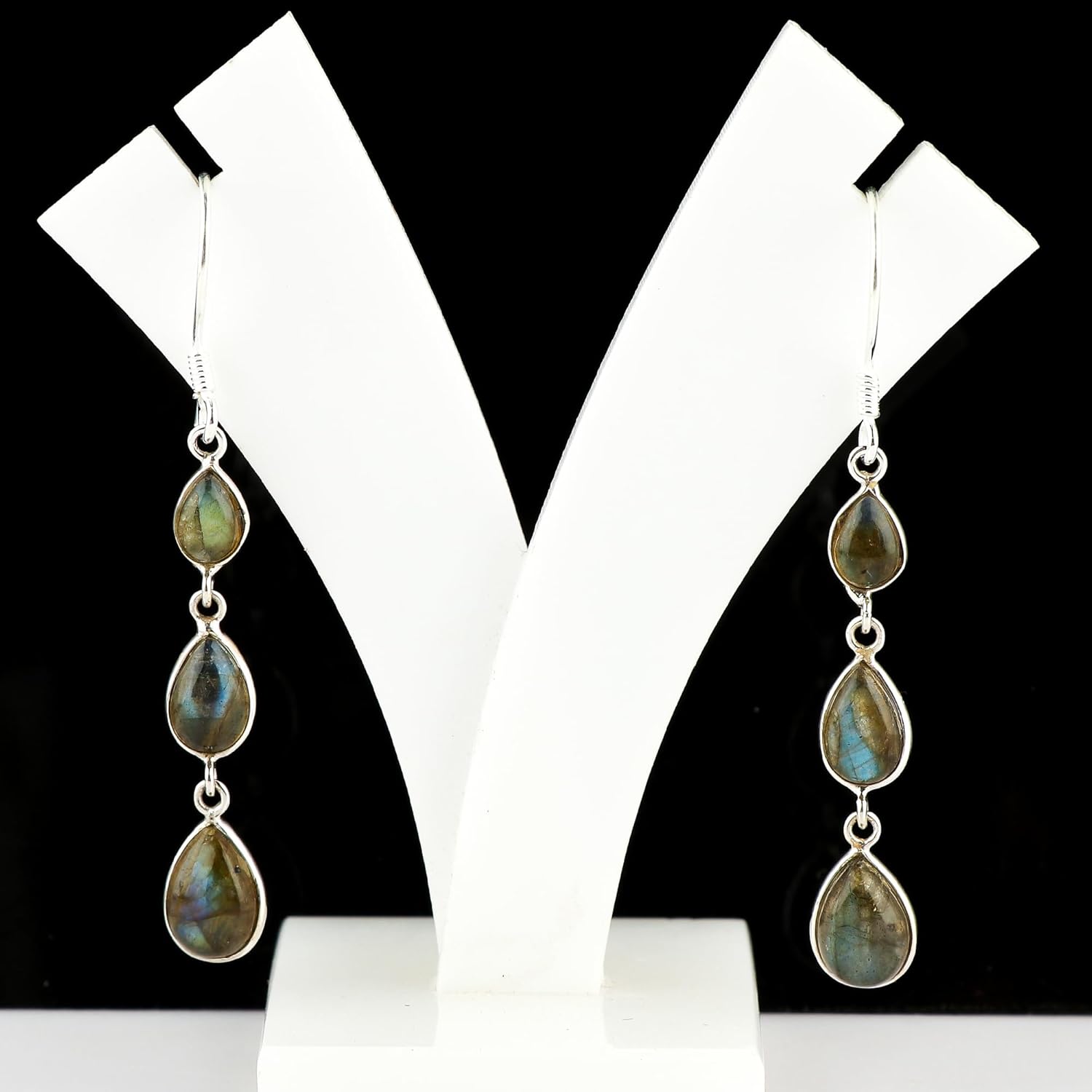 Natural Labradorite Gemstone Earrings | Spectrolite Stone | 925 Sterling Silver | Handmade Jewelry | Chandelier Dangling Design | Healing Crystals | Unique Gift for Women - Image 2