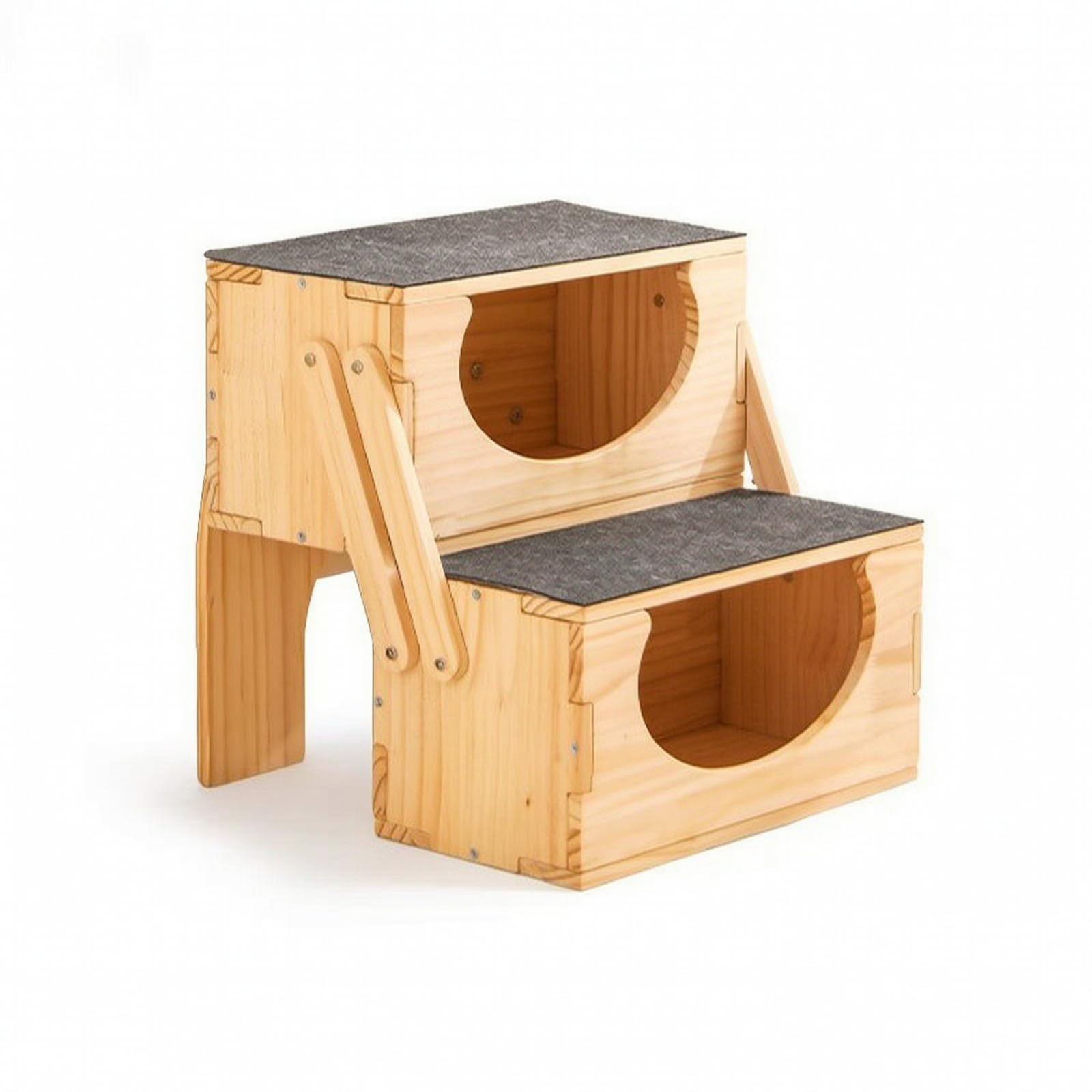 Baoblaze Scaletta per Cani Gradini Rampe in Legno Massello Pieghevole con Superficie Antiscivolo E Ta Laterali Semicircolari per Stabilità E Presa Sicura, Due Gradini