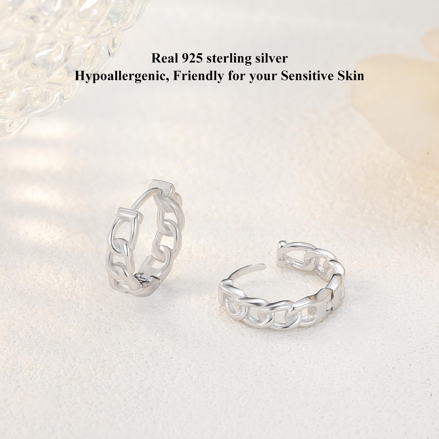 Dainty Chain Link Hoop Earrings for Women, Sterling Silver Simple Curb Huggie Earrings, Hypoallergenic Jewelry Gift for Her - Image 4