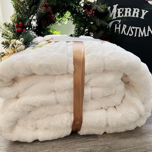 Miniatura 6 de Manta reversible ultrasuave de piel sintética, mullida para sofá de invierno, acogedora y cálida (50 x 60 pulgadas, blanco)