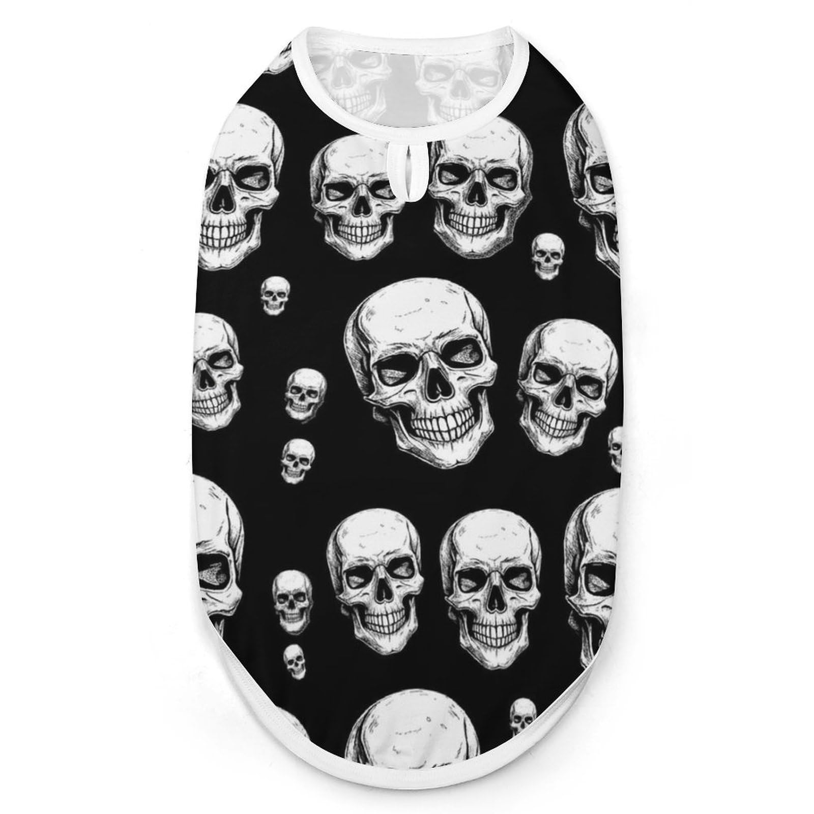 Soft Breathable Dog Shirt Sleeveless Pet Vest Summer Dogs Tank Tops Black and White Skull Head Stretchy Pet Outfit (M)