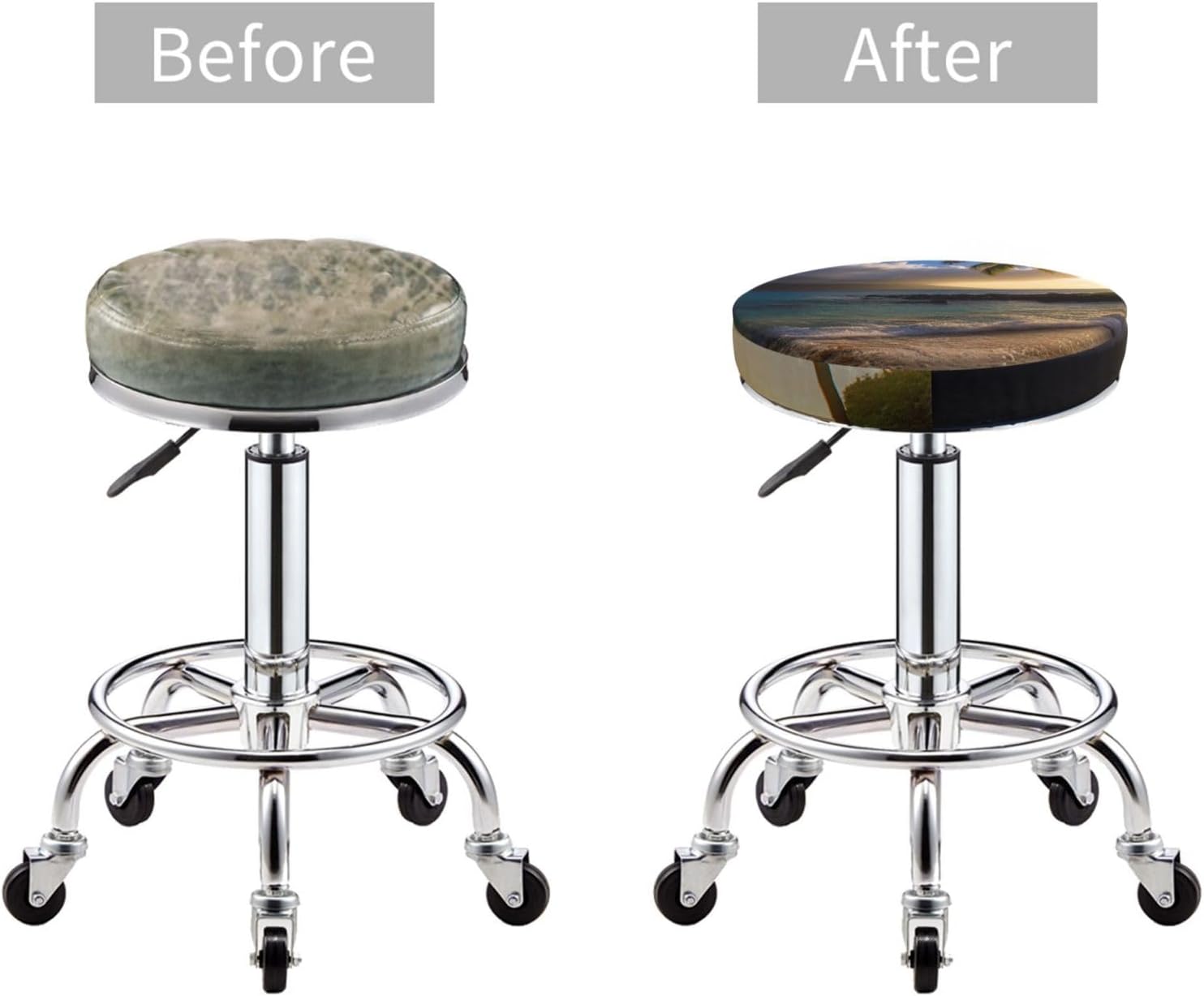 Bar Stool Cover Round Elastic Stool Cushion Covers Hawaii Beach Bar Chair Cover Washable Stool Cushion Slipcover Stretch Stool Seat Covers for 12-14 Inch Chair