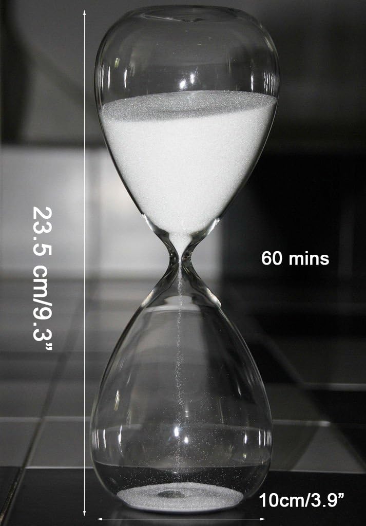 Large Fashion Colorful Sand Glass Sandglass Hourglass Timer Clear Smooth Glass Measures Home Desk Decor Xmas Birthday Gift (60 Minutes, White)