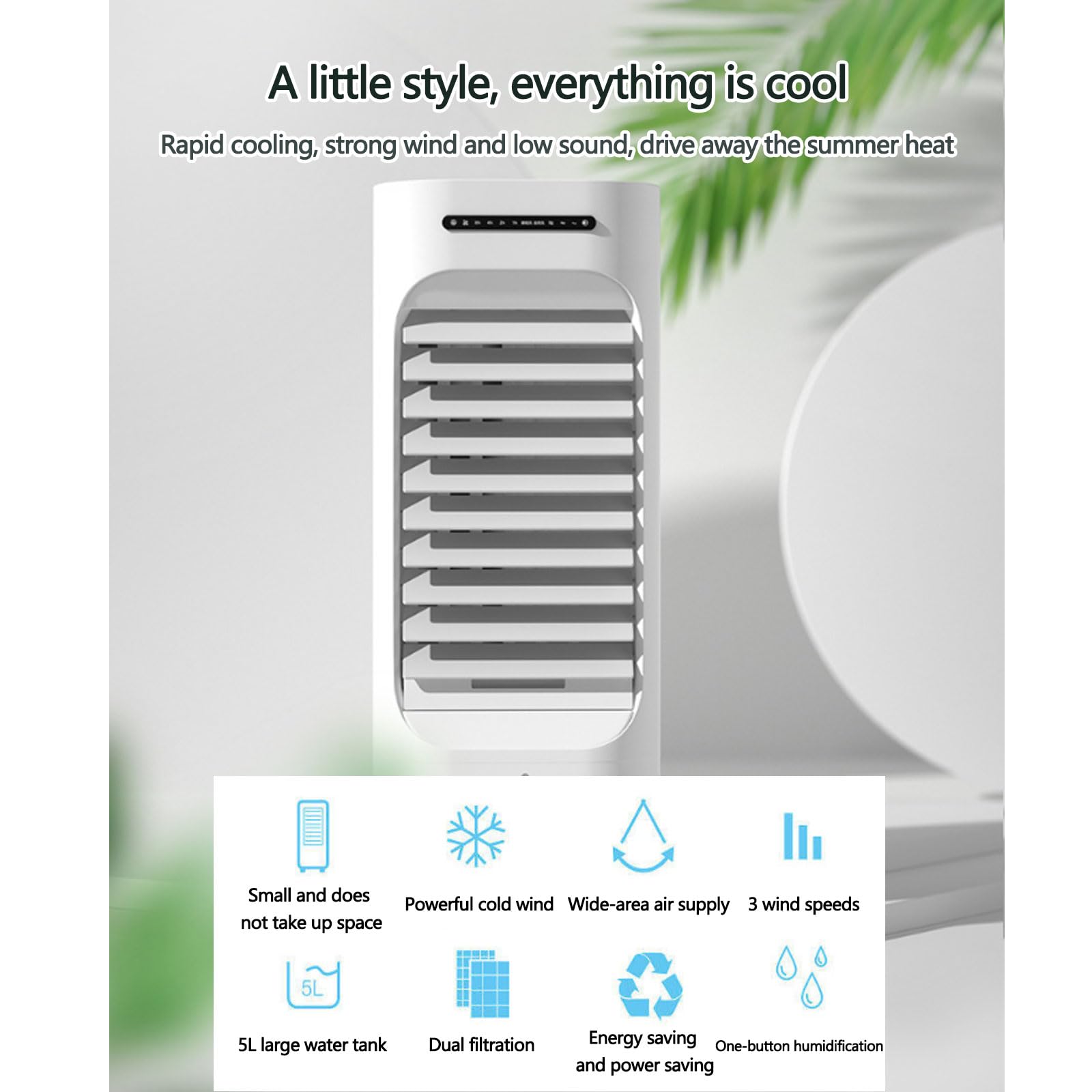 Enfriador de aire portátil, enfriador evaporativo compacto, ventilador silencioso con 3 velocidades, aire acondicionado de bajo consumo para oficina, dormitorio, habitación pequeña