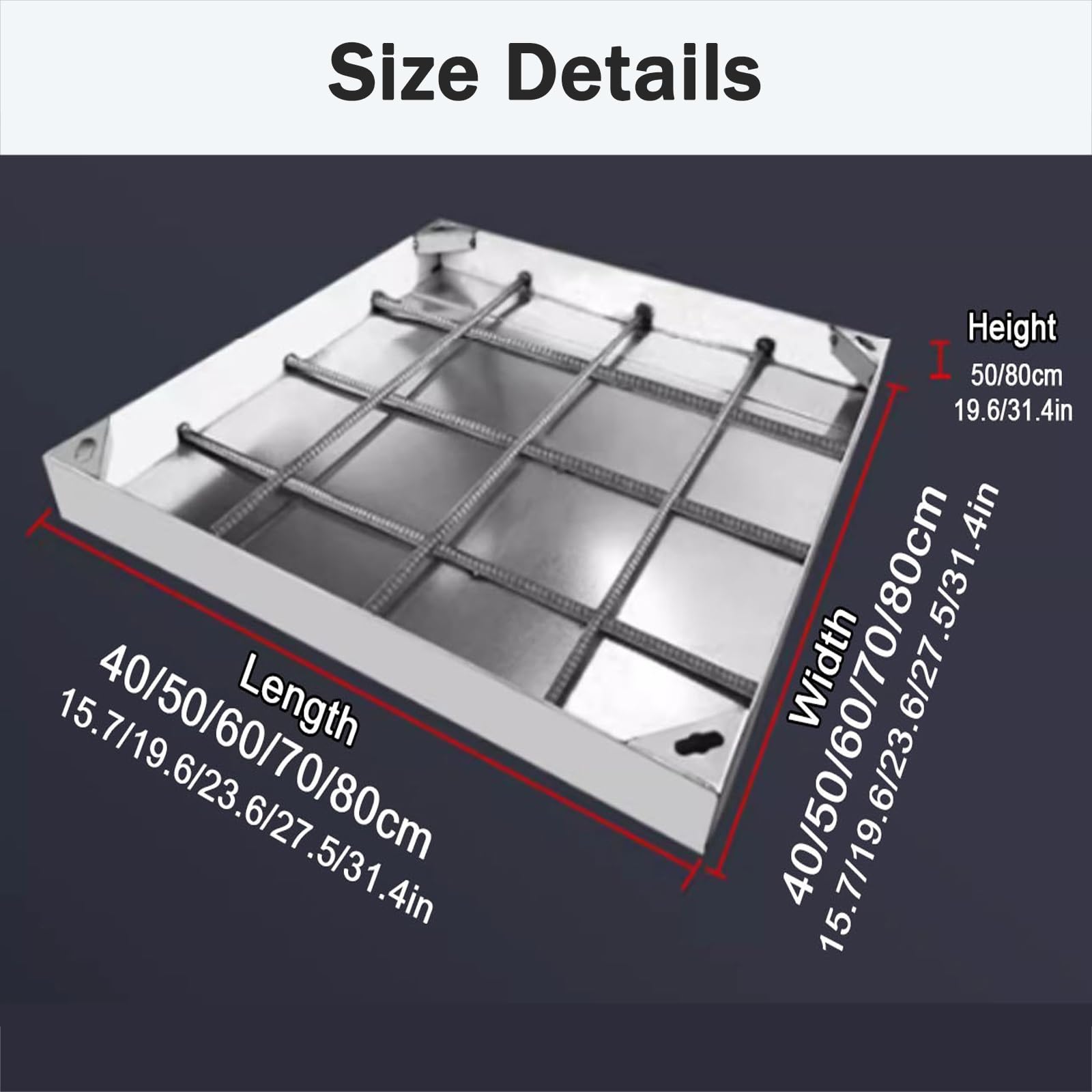 Couvercle de fosse septique carré avec base(40*40*5cm/15.7*15.7*1.96in)