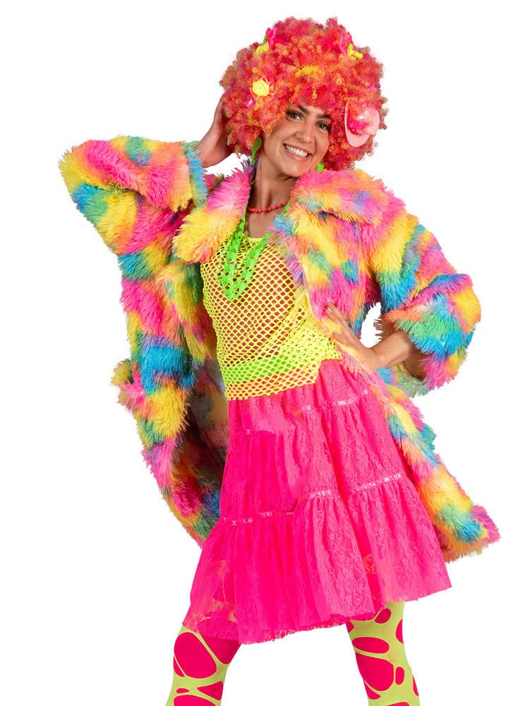 Regenbogen Plüschmantel für Erwachsene - Bunt | 80er Jahre Kostüm Party Karneval 40/42