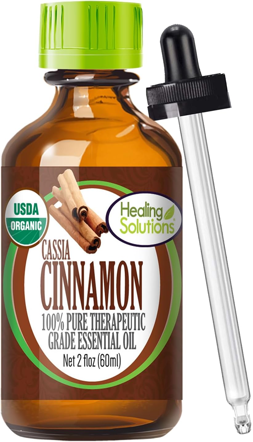 Healing Solutions Organic Cinnamon Cassia Essential Oil (60 ml / 2 fl oz) – Therapeutic Grade Essential Oils for Aromatherapy