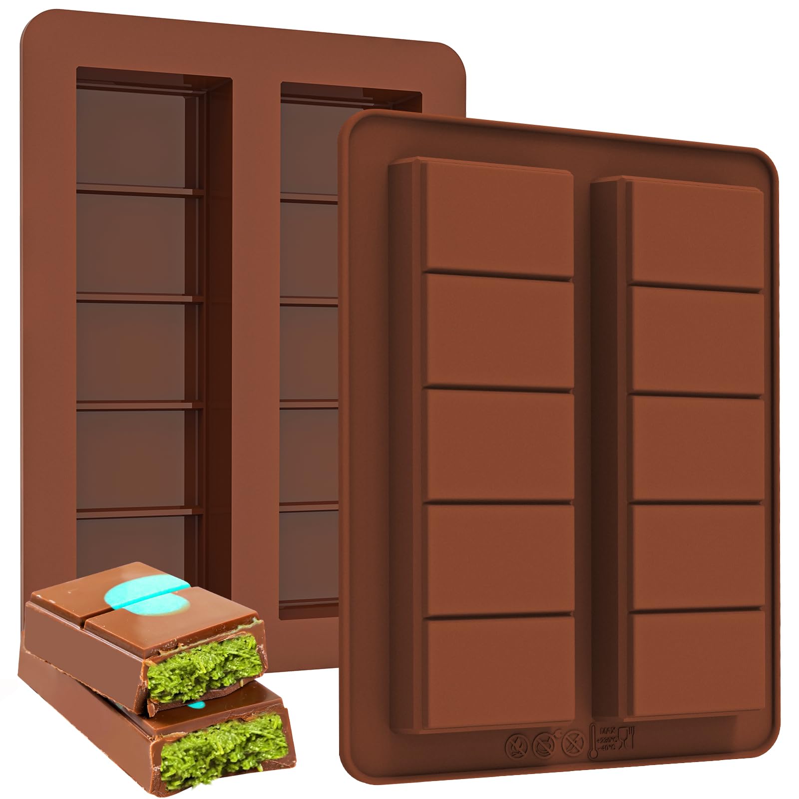 Kamehame Deep Small Chocolate Bar Moulds Silicone 2 Pcs with 1 Scraper Candy Mould Mini Chocolate Bar Mould Thick
