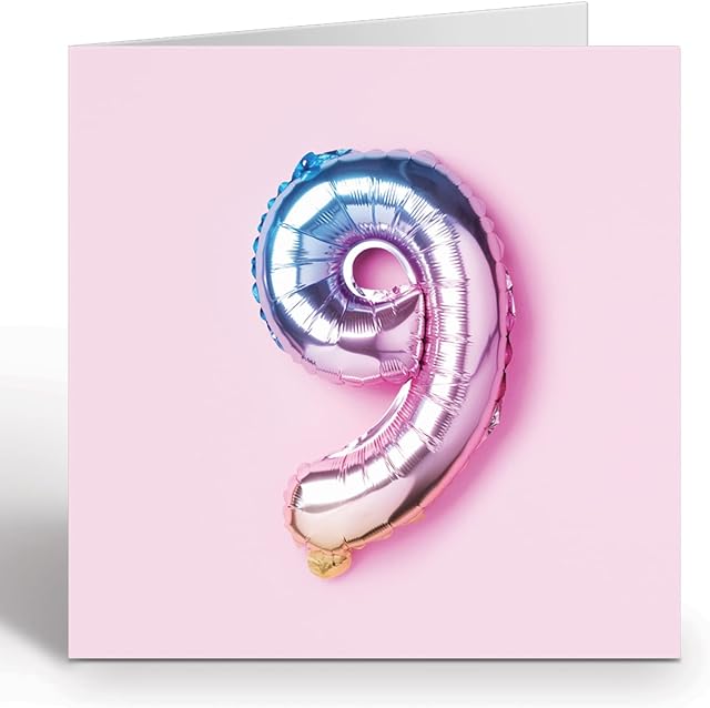 9th Birthday Card For Girl - 9th Anniversary Card - Birthday Card For An 9 Year Old Girl - Rainbow Foil Balloons 9th Card By Ruby Ashley®