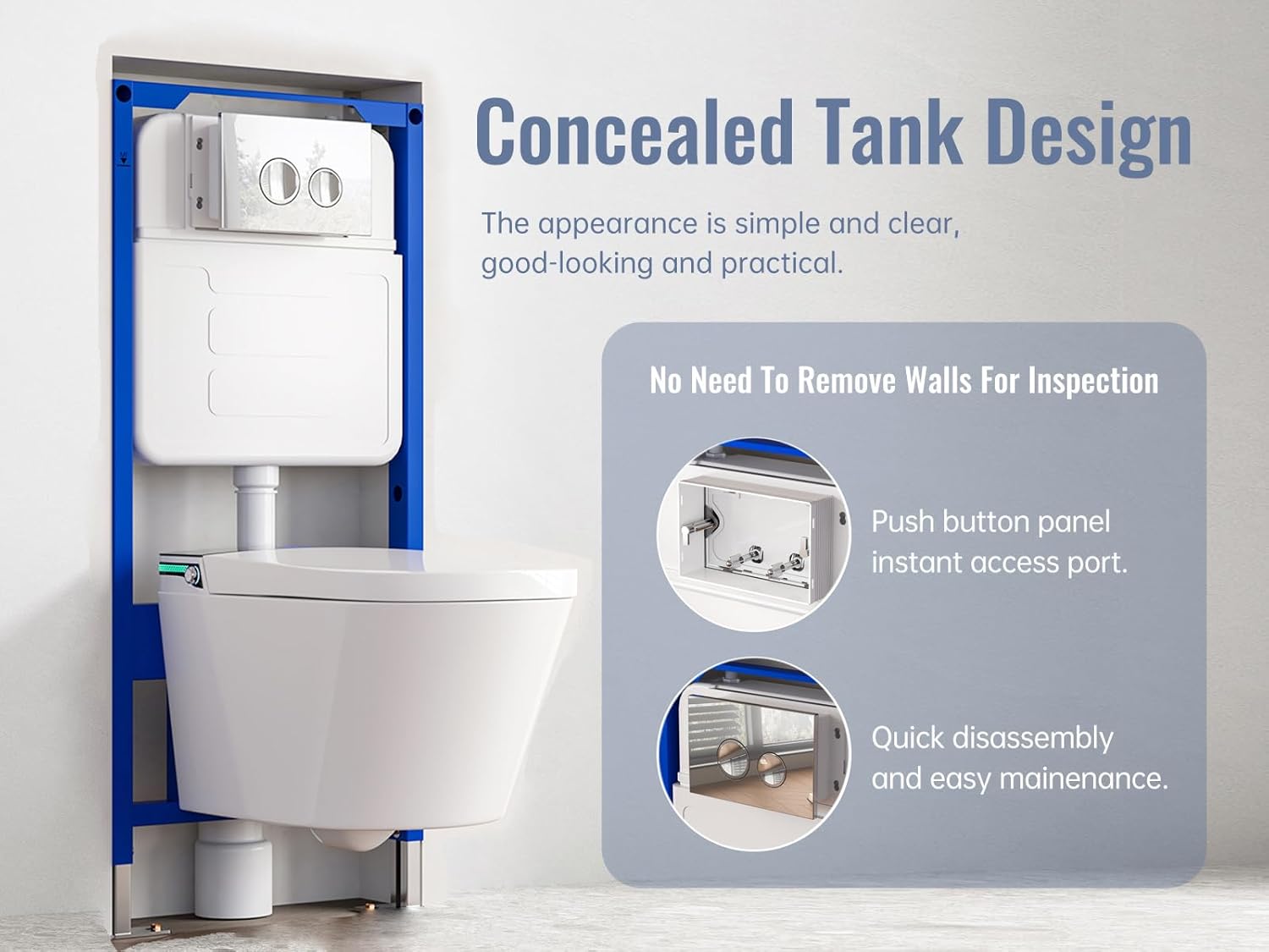 MEJE #MZE014P- In-Wall Toilet Tank Carrier with Dual-Flush Actuator Plate, White (Compitable with #MZE014P Wall-Hung Smart Toilet to work as A Intelligent Toilet Combo)