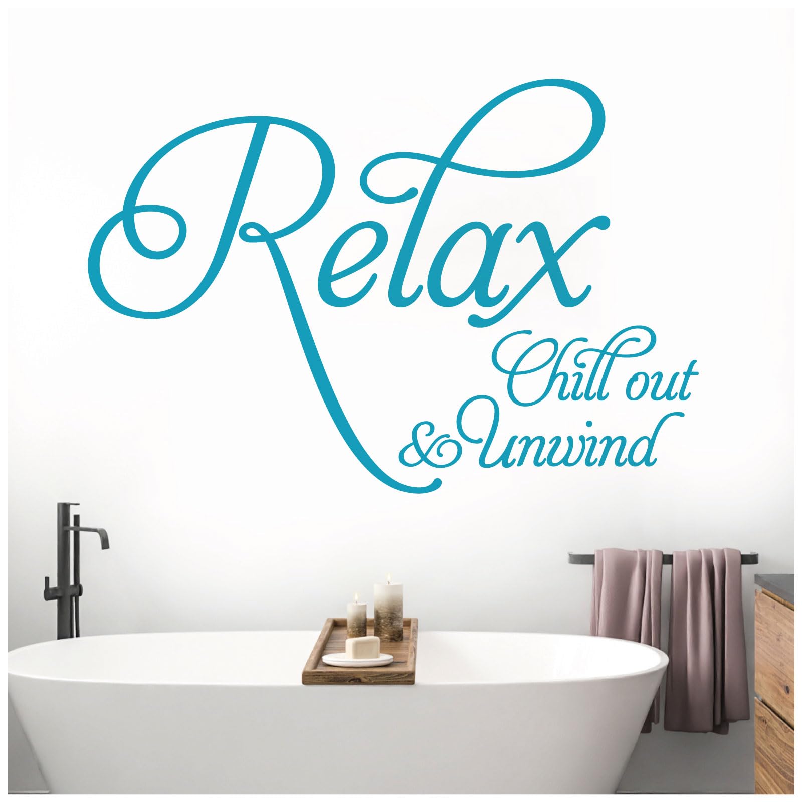 Relax, Chill Out, Unwind - Bathroom, Spa Wall Quote, Decal Wall Art Sticker [Medium] [Sky] — image 1